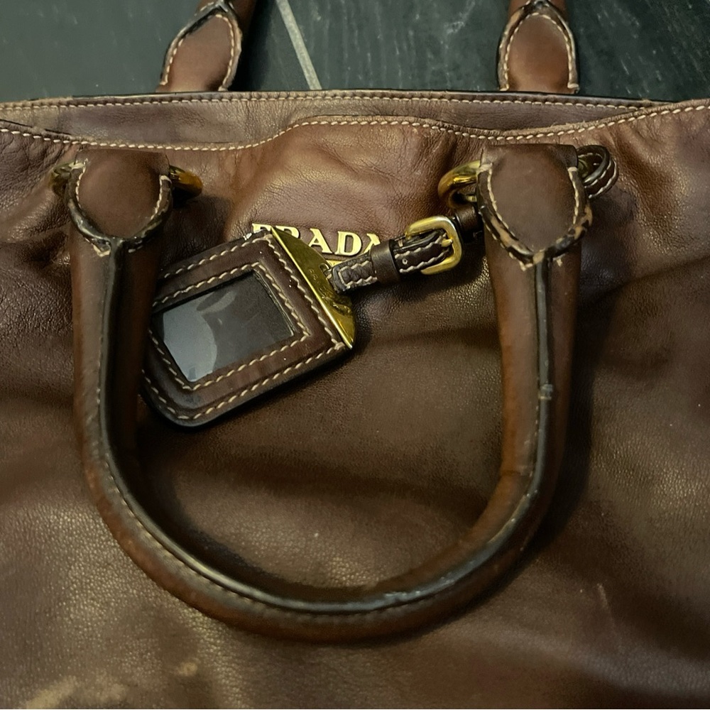 Prada Womens Leather Gold Tone Hardware Top Handle Tote Bag Brown - Picture 10 of 16